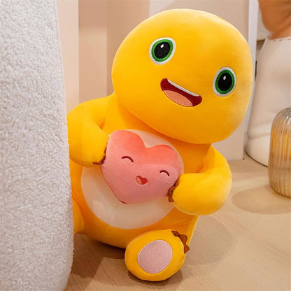 35cm Dinosaur Plush Pillow with Love Heart, Cute Dinosaur Stuffed Animal, Soft Yellow Dino Plush Doll, Kawaii Plush Pillow for Home Decoration