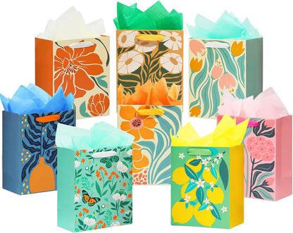 8 Pack Gift Bags with Tissue Paper Medium Size 9.8"x 7.8"x 4.7", Assorted Designs Paper Bags with Handles, Gift Bags Bulk for Birthday, Mother's Day, Easter Day, Baby Showers, Bridal Showers, Wedding Any Occasion
