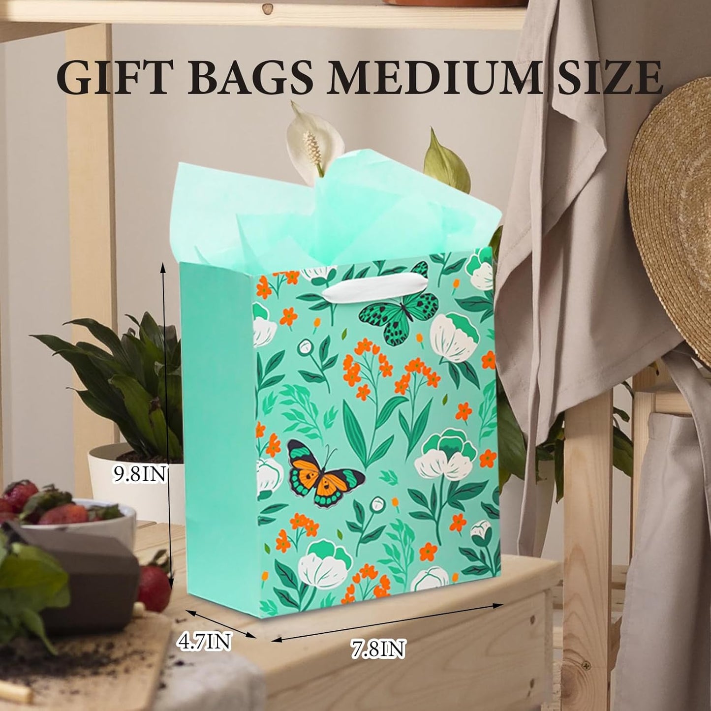 8 Pack Gift Bags with Tissue Paper Medium Size 9.8"x 7.8"x 4.7", Assorted Designs Paper Bags with Handles, Gift Bags Bulk for Birthday, Mother's Day, Easter Day, Baby Showers, Bridal Showers, Wedding Any Occasion