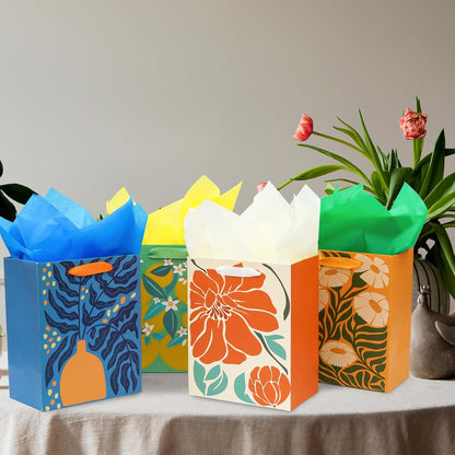 8 Pack Gift Bags with Tissue Paper Medium Size 9.8"x 7.8"x 4.7", Assorted Designs Paper Bags with Handles, Gift Bags Bulk for Birthday, Mother's Day, Easter Day, Baby Showers, Bridal Showers, Wedding Any Occasion