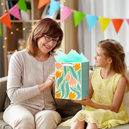8 Pack Gift Bags with Tissue Paper Medium Size 9.8"x 7.8"x 4.7", Assorted Designs Paper Bags with Handles, Gift Bags Bulk for Birthday, Mother's Day, Easter Day, Baby Showers, Bridal Showers, Wedding Any Occasion