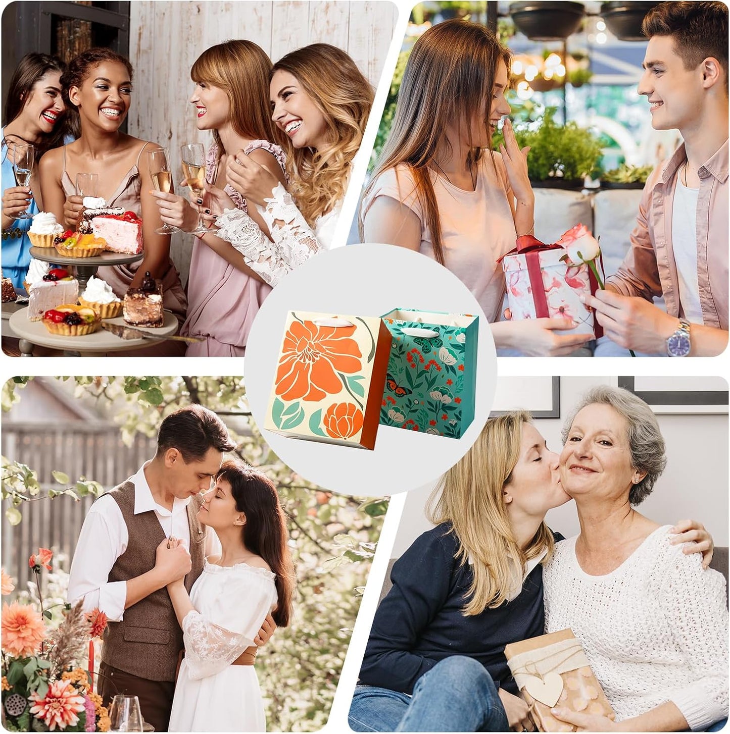 8 Pack Gift Bags with Tissue Paper Medium Size 9.8"x 7.8"x 4.7", Assorted Designs Paper Bags with Handles, Gift Bags Bulk for Birthday, Mother's Day, Easter Day, Baby Showers, Bridal Showers, Wedding Any Occasion