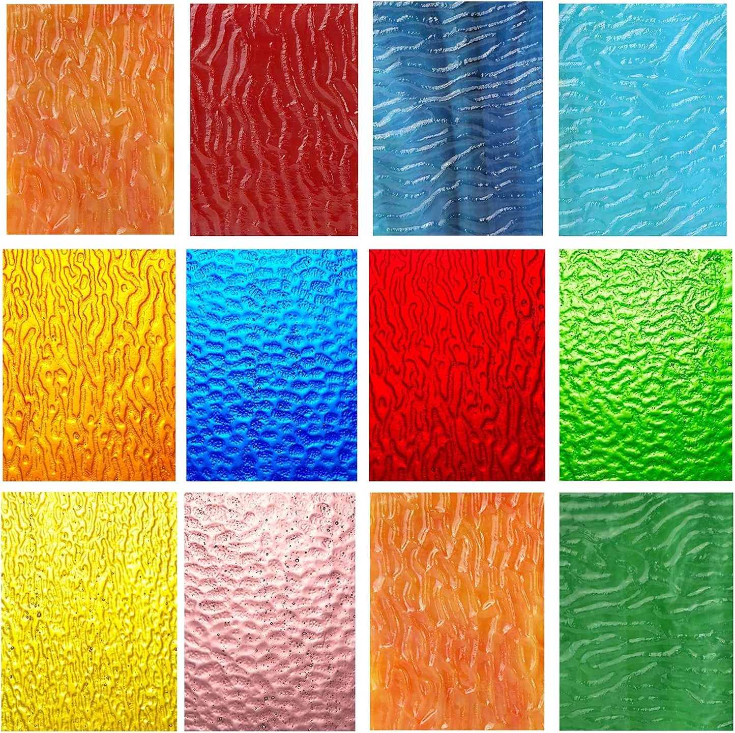 (10 Sheets) Variety Textured Stained Glass Sheets Pack, 4 x 6 inch Large Cathedral Glass Mosaic Tiles for Crafts, Mixed Opaque&Transparent