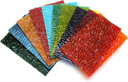 (10 Sheets) Variety Textured Stained Glass Sheets Pack, 4 x 6 inch Large Cathedral Glass Mosaic Tiles for Crafts, Mixed Opaque&Transparent