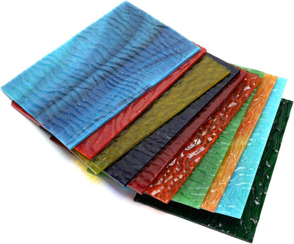 (10 Sheets) Variety Textured Stained Glass Sheets Pack, 4 x 6 inch Large Cathedral Glass Mosaic Tiles for Crafts, Mixed Opaque&Transparent