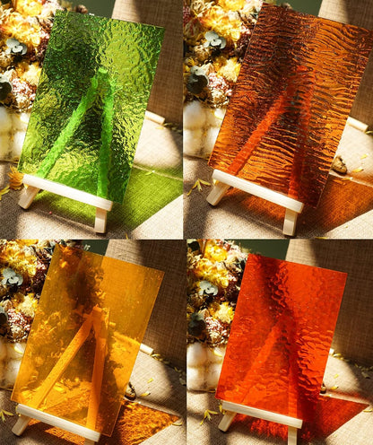 (10 Sheets) Variety Textured Stained Glass Sheets Pack, 4 x 6 inch Large Cathedral Glass Mosaic Tiles for Crafts, Mixed Opaque&Transparent