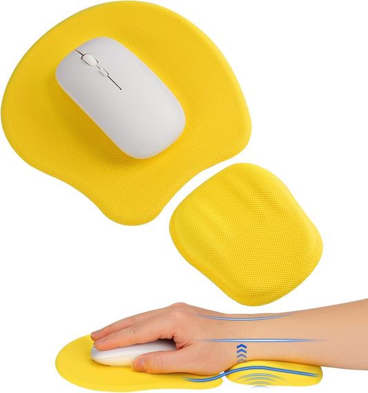 Ergonomic Mouse Pad with Wrist Support, Memory Foam Wrist Rest & Mouse Pad Set, Relieves Wrist Pressure for Comfortable Office & Gaming Use (Bright Yellow)