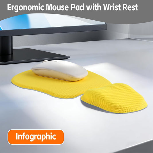 Ergonomic Mouse Pad with Wrist Support, Memory Foam Wrist Rest & Mouse Pad Set, Relieves Wrist Pressure for Comfortable Office & Gaming Use (Bright Yellow)