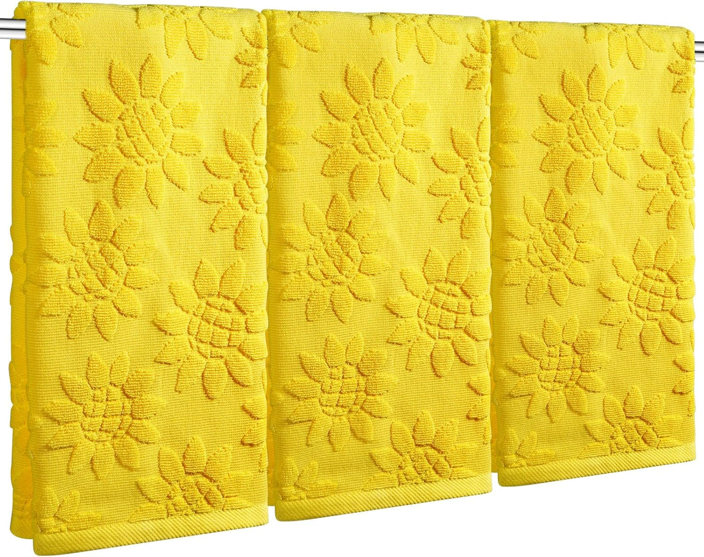 3pcs Sunflower Hand Towels 3D Yellow Sunflowers 100% Cotton Soft Decorative Towel for Home Bathroom Kitchen Decor Gift,13.7x29.5 Inch