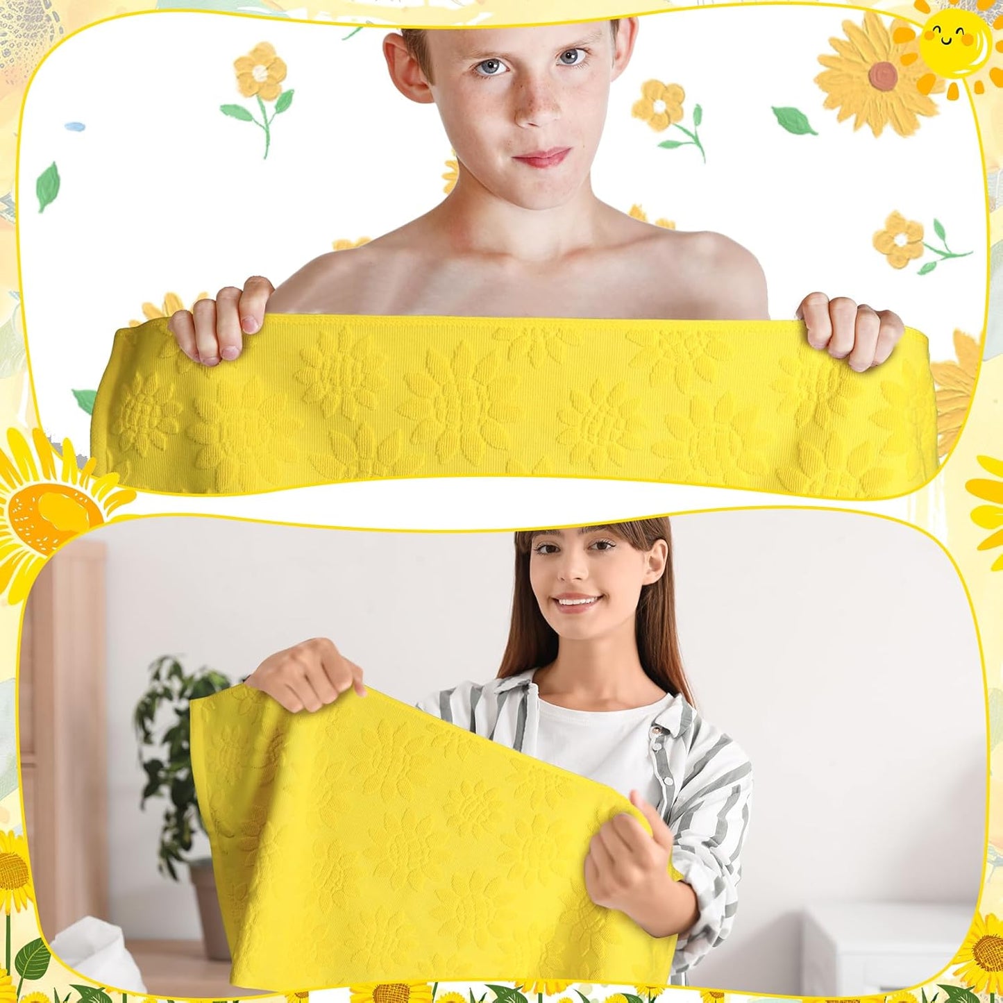 3pcs Sunflower Hand Towels 3D Yellow Sunflowers 100% Cotton Soft Decorative Towel for Home Bathroom Kitchen Decor Gift,13.7x29.5 Inch