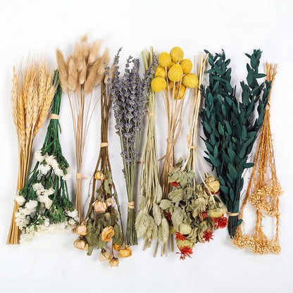 10 Kinds Vintage Dried Flowers Bouquet, 128 Stems | Vintage rustic boho, lavender eucalyptus bunny tails, 10-12 inch, for home wedding centerpiece, naturally preserved