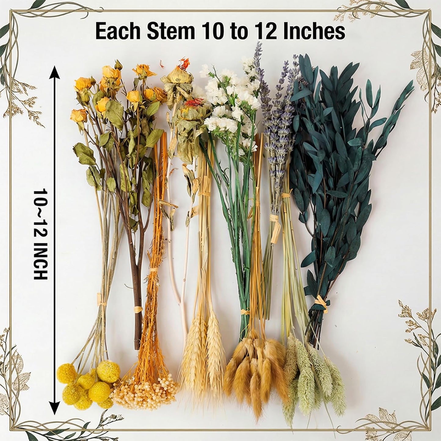 10 Kinds Vintage Dried Flowers Bouquet, 128 Stems | Vintage rustic boho, lavender eucalyptus bunny tails, 10-12 inch, for home wedding centerpiece, naturally preserved
