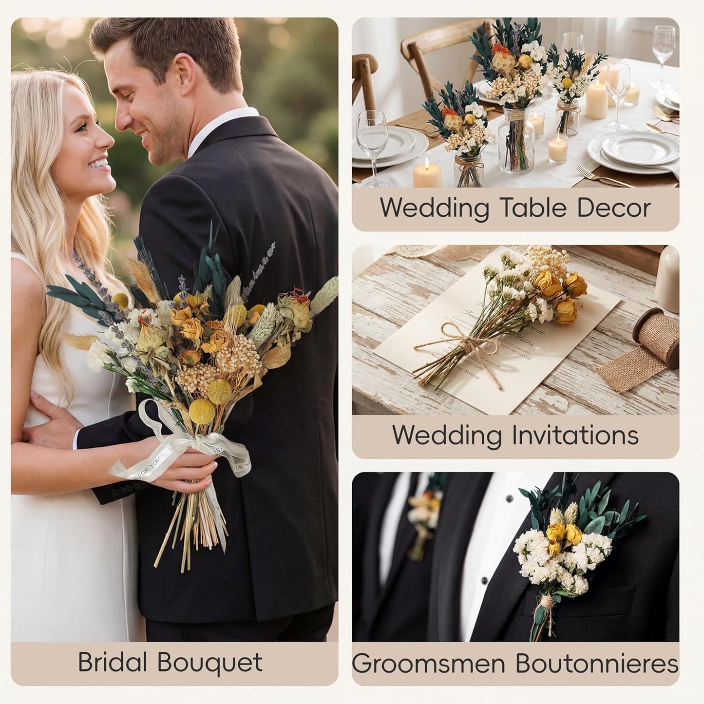 10 Kinds Vintage Dried Flowers Bouquet, 128 Stems | Vintage rustic boho, lavender eucalyptus bunny tails, 10-12 inch, for home wedding centerpiece, naturally preserved