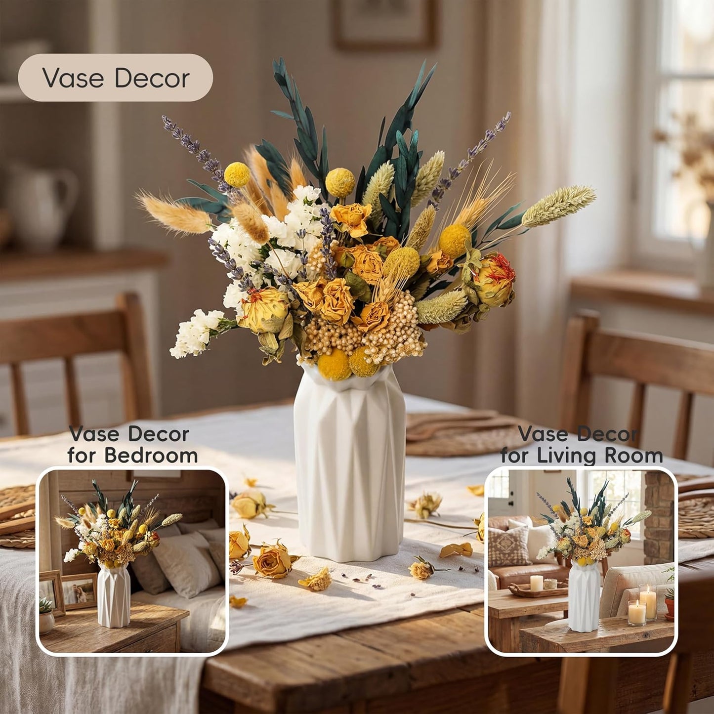 10 Kinds Vintage Dried Flowers Bouquet, 128 Stems | Vintage rustic boho, lavender eucalyptus bunny tails, 10-12 inch, for home wedding centerpiece, naturally preserved