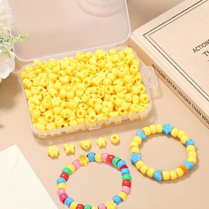 Yellow Shaped Pony Beads in Storage Box 500 Pcs | Star Heart Butterfly Flower Yellow Plastic Craft Beads , DIY Jewelry Making Supplies for Bracelet Necklace Earring Keychain