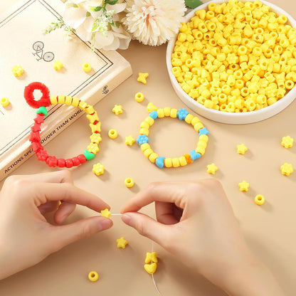 Yellow Shaped Pony Beads in Storage Box 500 Pcs | Star Heart Butterfly Flower Yellow Plastic Craft Beads , DIY Jewelry Making Supplies for Bracelet Necklace Earring Keychain