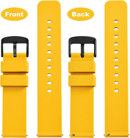 WOCCI 21mm Silicone Watch Band, Quick Release Rubber Replacement Strap with Black Stainless Steel Buckle (Yellow)