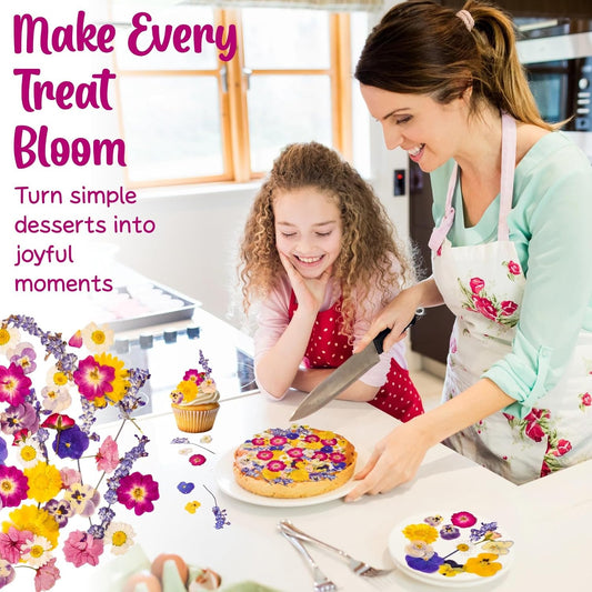 70-Piece Edible Pressed Flowers, 11-Kind Cake Topper and Cocktail Mix | Food-grade Flowers, viola, rose, lavender, sakura, calendula and daisy for cocktails, desserts, garnishes and crafts.