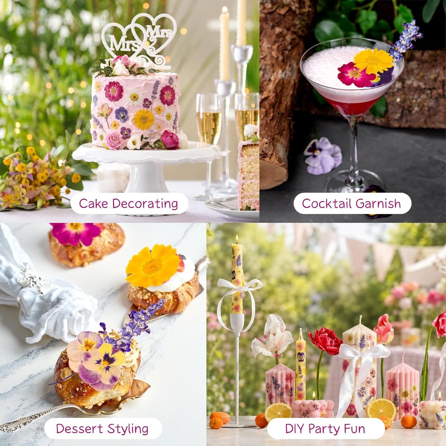 70-Piece Edible Pressed Flowers, 11-Kind Cake Topper and Cocktail Mix | Food-grade Flowers, viola, rose, lavender, sakura, calendula and daisy for cocktails, desserts, garnishes and crafts.