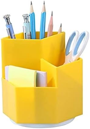 Multifunction Pen Holder, 360Degree Rotating 3 Grids Pen Holder Stand Office Supplies Storage Organize for Desk Cute Pencil Cup Pot for Home, Office and School (Yellow)