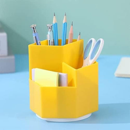 Multifunction Pen Holder, 360Degree Rotating 3 Grids Pen Holder Stand Office Supplies Storage Organize for Desk Cute Pencil Cup Pot for Home, Office and School (Yellow)