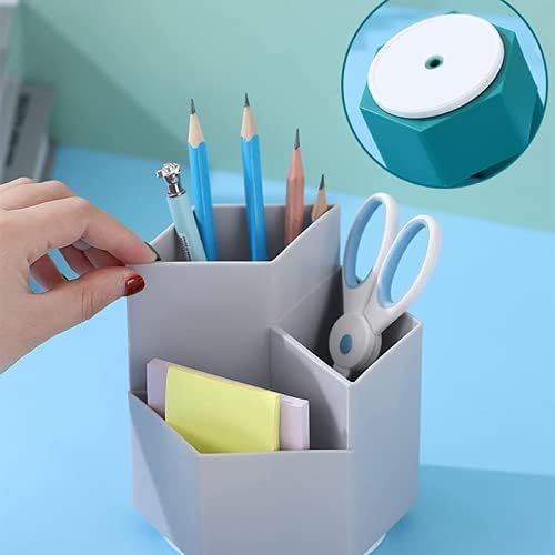 Multifunction Pen Holder, 360Degree Rotating 3 Grids Pen Holder Stand Office Supplies Storage Organize for Desk Cute Pencil Cup Pot for Home, Office and School (Yellow)
