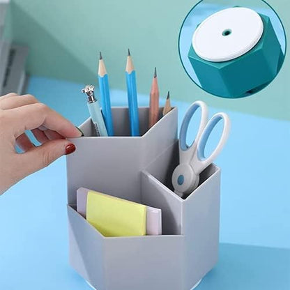 Multifunction Pen Holder, 360Degree Rotating 3 Grids Pen Holder Stand Office Supplies Storage Organize for Desk Cute Pencil Cup Pot for Home, Office and School (Yellow)