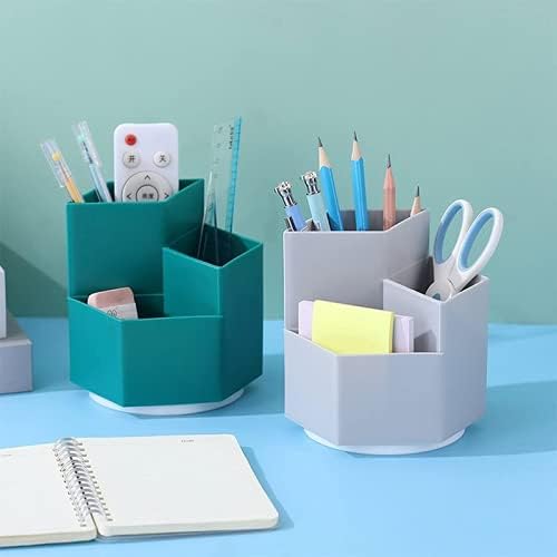Multifunction Pen Holder, 360Degree Rotating 3 Grids Pen Holder Stand Office Supplies Storage Organize for Desk Cute Pencil Cup Pot for Home, Office and School (Yellow)