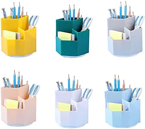 Multifunction Pen Holder, 360Degree Rotating 3 Grids Pen Holder Stand Office Supplies Storage Organize for Desk Cute Pencil Cup Pot for Home, Office and School (Yellow)