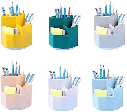 Multifunction Pen Holder, 360Degree Rotating 3 Grids Pen Holder Stand Office Supplies Storage Organize for Desk Cute Pencil Cup Pot for Home, Office and School (Yellow)