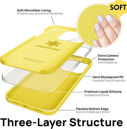 iPhone 14 Pro Case Yellow (2022), Liquid Silicone Case Phone Cover Slim Protective, Soft Anti-Scratch Microfiber Lining,Bright Lemon Citron Butter Cute [Shockproof] 6.1 inch 14Pro- Yellow