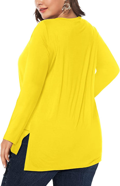 Women Plus Size Tops Long/Short Sleeve V Neck T Shirts Casual Loose Fit Basic Tee Tshirt