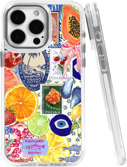 Cases for iPhone 16,Compatible with MagSafe,Classic Clear Shockproof Protection Magnetic Phone Case - Bow European Summer Lemon Collage