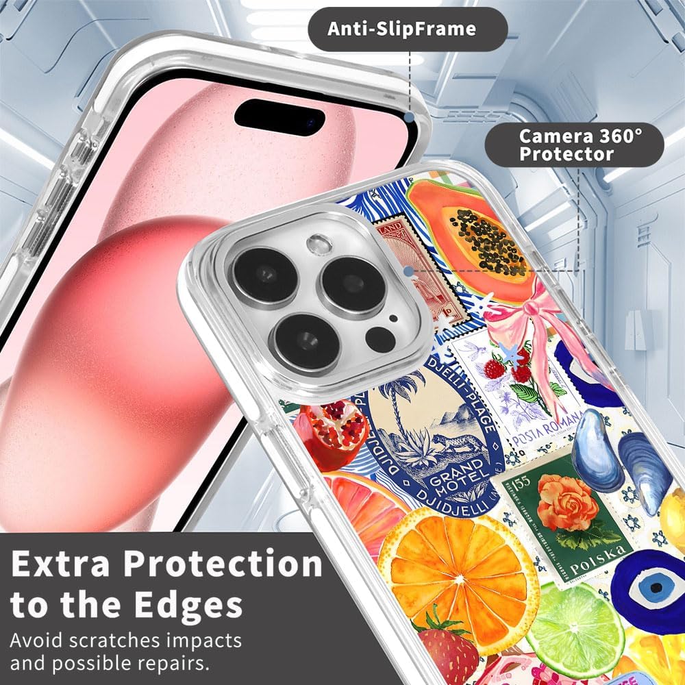 Cases for iPhone 16,Compatible with MagSafe,Classic Clear Shockproof Protection Magnetic Phone Case - Bow European Summer Lemon Collage