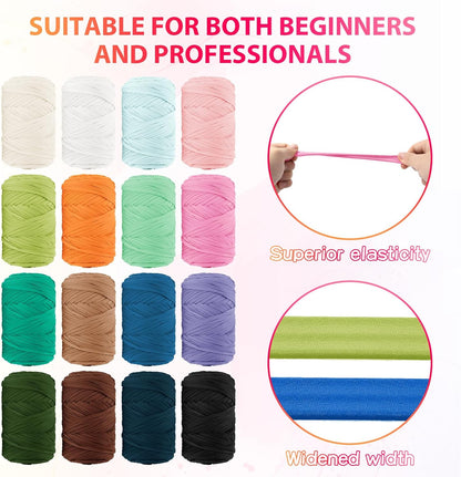 T Shirt Yarn 130 Yards Beginner Crochet Tshirt Yarn 400g Elastic Fabric Thick T-Shirt Yarns for Crocheting, Knitting Bags, Baskets, Rugs, Coasters, DIY Craft, Home Decor (Light Yellow)