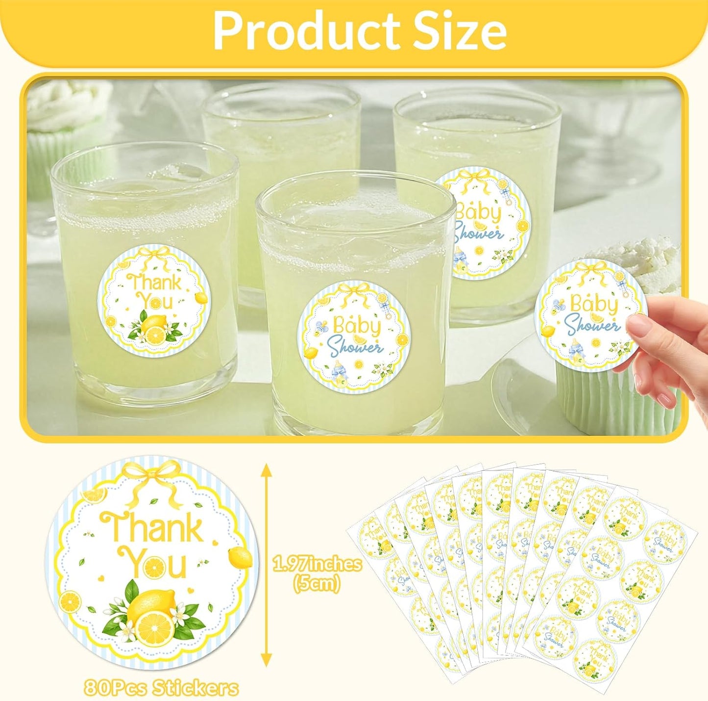 We Can't Wait to Squeeze You Thank You Stickers Bow Lemon Floral Party Favor Labels Round Blue Lemon Baby Shower Stickers for Gift Bags Candy Boxes Dessert Table Decor