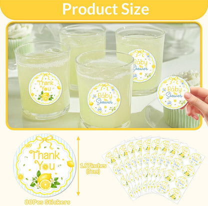 We Can't Wait to Squeeze You Thank You Stickers Bow Lemon Floral Party Favor Labels Round Blue Lemon Baby Shower Stickers for Gift Bags Candy Boxes Dessert Table Decor