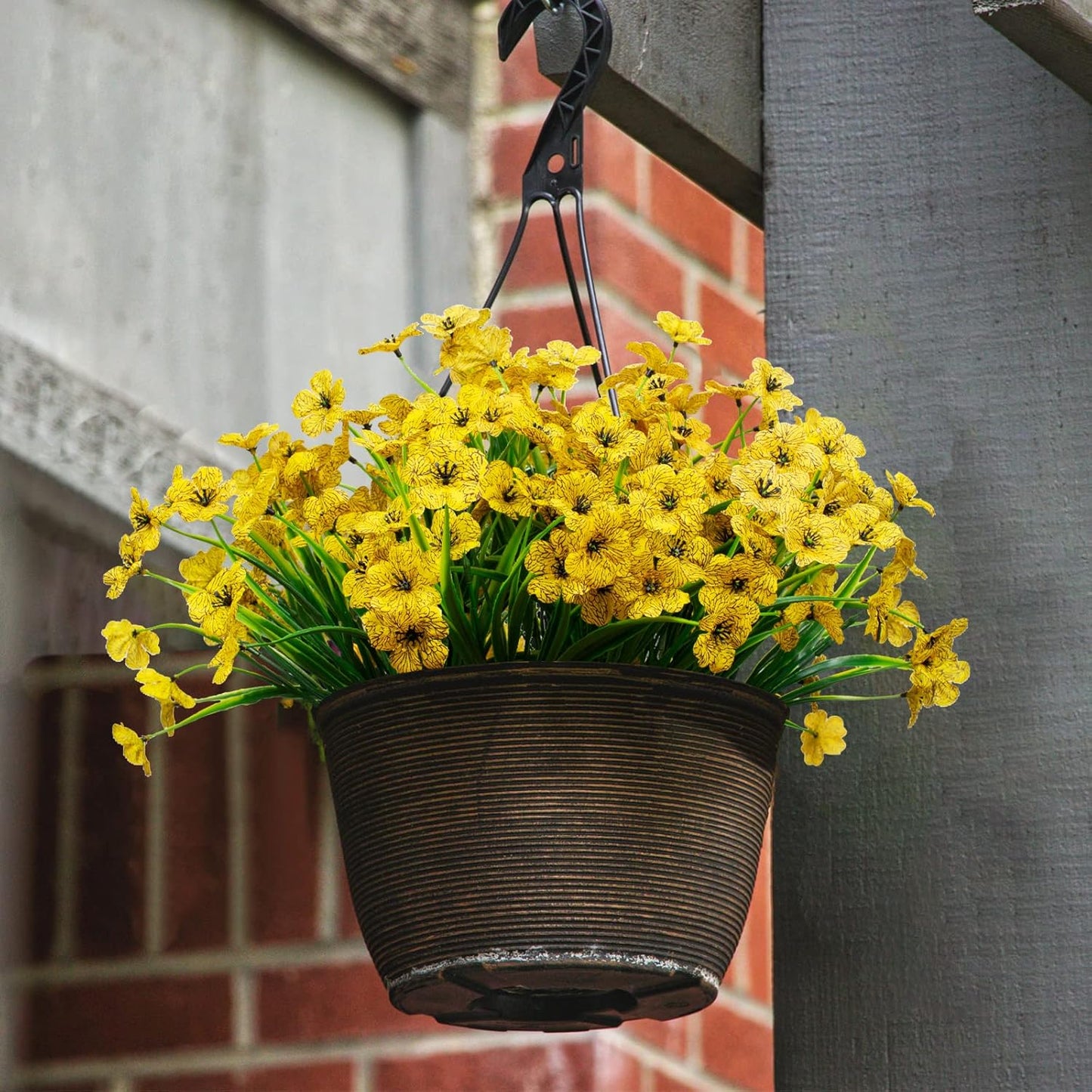 21 Bundles Artificial Outdoor UV Resistant Flowers No Fade Fake Outside Flowers Plastic Greenery Faux Shrubs Garden Porch Window Box Home Decoration (Yellow)