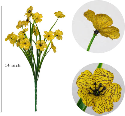 21 Bundles Artificial Outdoor UV Resistant Flowers No Fade Fake Outside Flowers Plastic Greenery Faux Shrubs Garden Porch Window Box Home Decoration (Yellow)