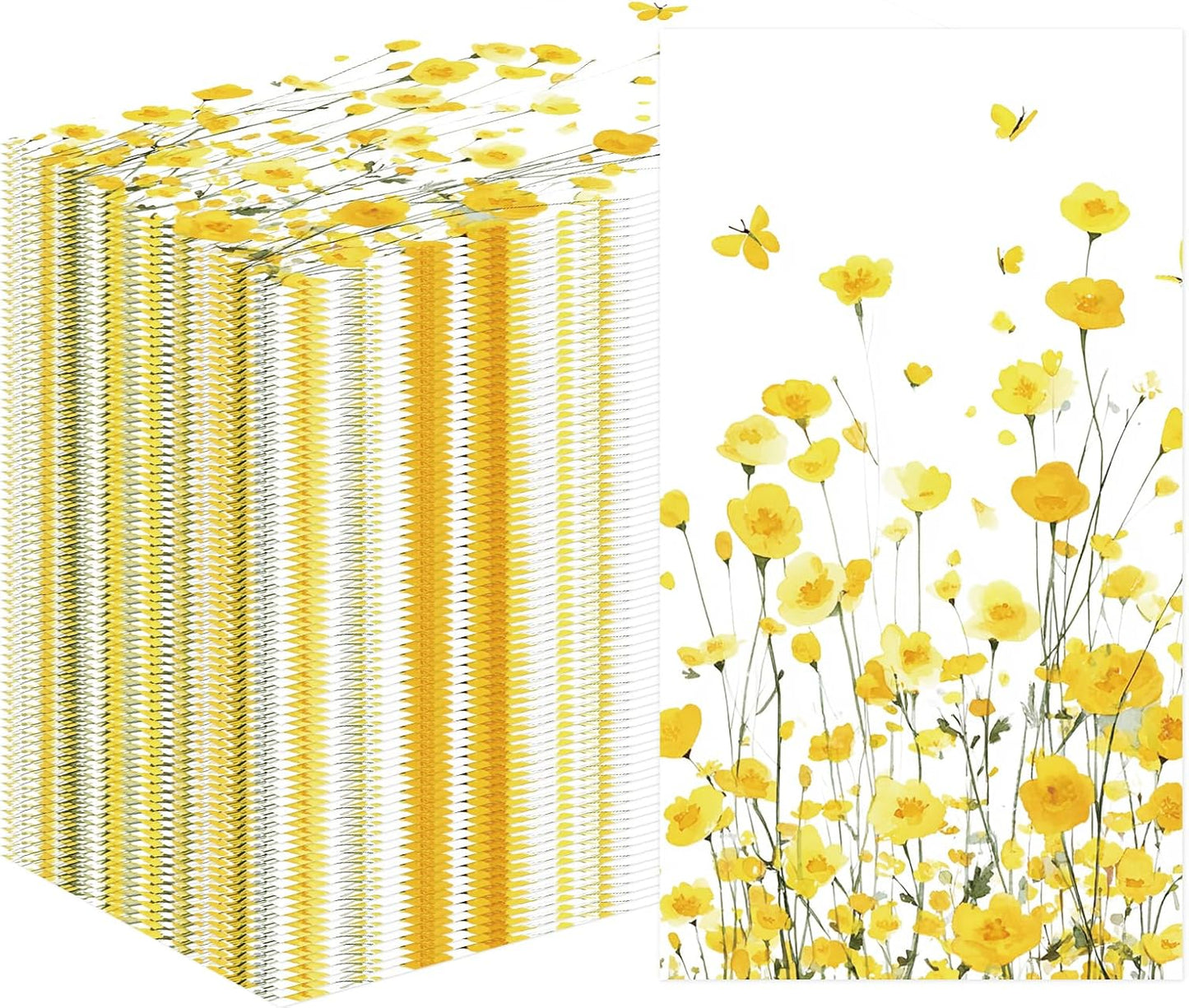 Floral Paper Napkins Decorations - 100 Pcs Spring Yellow Flower Party Napkins Disposable, Dinner Paper Napkin for Floral Party Decorations, Birthday Bridal Shower Wedding Decor Supplies