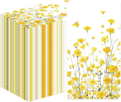 Floral Paper Napkins Decorations - 100 Pcs Spring Yellow Flower Party Napkins Disposable, Dinner Paper Napkin for Floral Party Decorations, Birthday Bridal Shower Wedding Decor Supplies