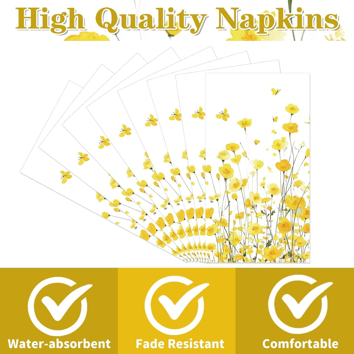 Floral Paper Napkins Decorations - 100 Pcs Spring Yellow Flower Party Napkins Disposable, Dinner Paper Napkin for Floral Party Decorations, Birthday Bridal Shower Wedding Decor Supplies