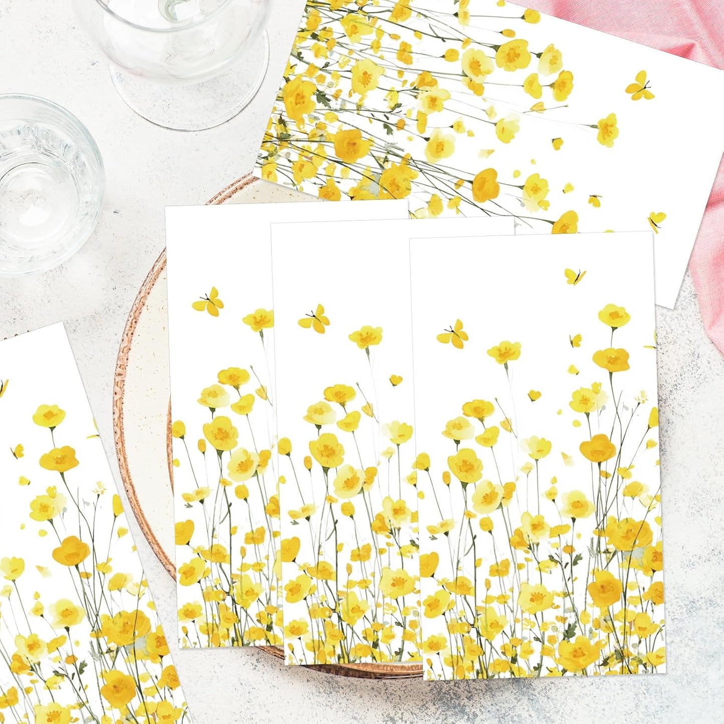 Floral Paper Napkins Decorations - 100 Pcs Spring Yellow Flower Party Napkins Disposable, Dinner Paper Napkin for Floral Party Decorations, Birthday Bridal Shower Wedding Decor Supplies