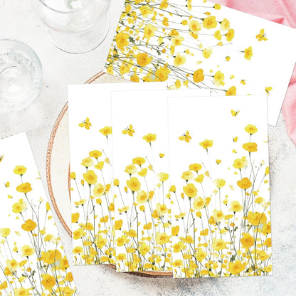 Floral Paper Napkins Decorations - 100 Pcs Spring Yellow Flower Party Napkins Disposable, Dinner Paper Napkin for Floral Party Decorations, Birthday Bridal Shower Wedding Decor Supplies