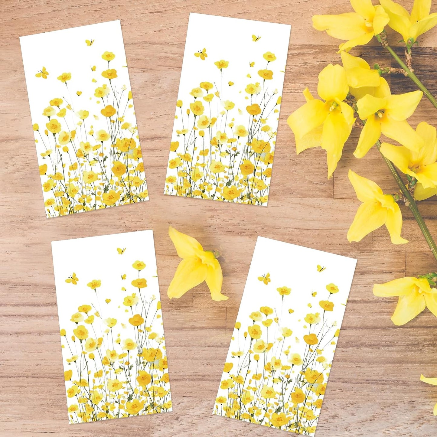 Floral Paper Napkins Decorations - 100 Pcs Spring Yellow Flower Party Napkins Disposable, Dinner Paper Napkin for Floral Party Decorations, Birthday Bridal Shower Wedding Decor Supplies