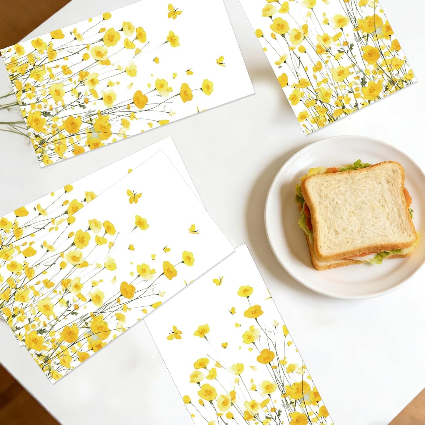 Floral Paper Napkins Decorations - 100 Pcs Spring Yellow Flower Party Napkins Disposable, Dinner Paper Napkin for Floral Party Decorations, Birthday Bridal Shower Wedding Decor Supplies