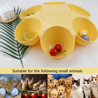 DOERDO Cat Feeding Bowl, Plastic Cat and Dog Food Bowl with 6 Bowls, Multiple Pet Dinner Feeder for Indoor Food and Water, Yellow