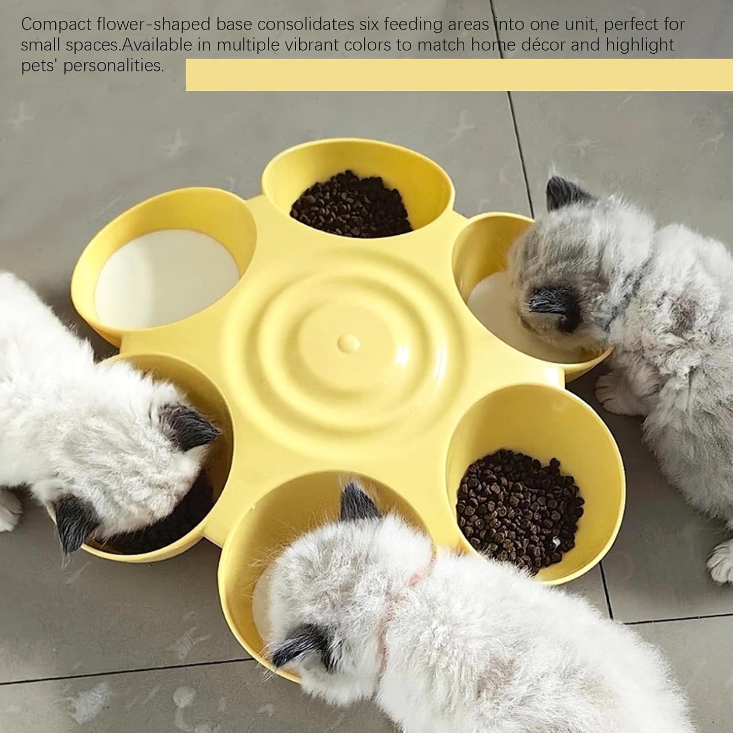 DOERDO Cat Feeding Bowl, Plastic Cat and Dog Food Bowl with 6 Bowls, Multiple Pet Dinner Feeder for Indoor Food and Water, Yellow