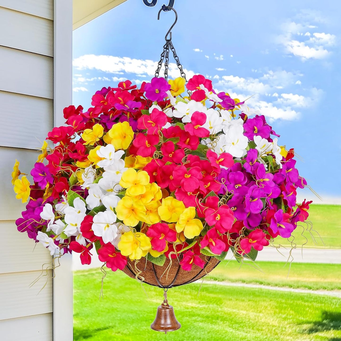 Look Real Artificial Hanging Flowers for Outdoors, Realistic Artificial Flowers for Outdoors Basket UV Resistant Fake Hanging Flowers Plants for Porch Patio Balcony Garden