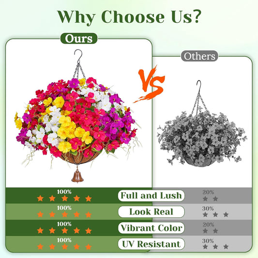 Look Real Artificial Hanging Flowers for Outdoors, Realistic Artificial Flowers for Outdoors Basket UV Resistant Fake Hanging Flowers Plants for Porch Patio Balcony Garden